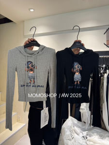 เสื้อสเวตเตอร์ถักมีฮู้ดลายการ์ตูนสัตว์เลี้ยงสำหรับผู้หญิง ทรงสลิมฟิต แขนยาว ทรงสั้น แฟชั่นฤดูใบไม้ผลิ 2025