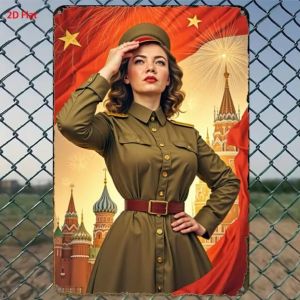 CIFbuy | Modern Fashion Woman in White & Brown Outfit Vintage Metal Tin Sign Home Decor