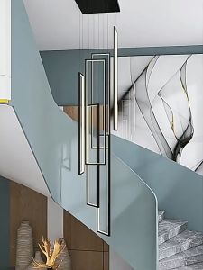 Staircase Chandelier 60CM Minimalist Modern Creative Rectangular Villa Duplex Floor Chandelier Nordic Light Luxury Living Room Chandelier