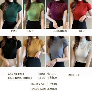 ●ECLAIRE● 003 Blouse Blus Knit Rajut Yarn Highneck Lengan Pendek Shortsleeves Basic Dasar Mode Polos Kasual Korea Import a877