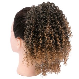 สังเคราะห์สั้น Afro Kinky Curly ผมหางม้าชิ้นสําหรับแอฟริกันอเมริกันต่อผมหางม้า Afro Kinky Curly ผมหางม้าสําหรับผู้หญิง