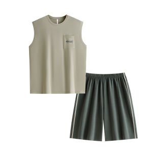 yuenei | Quần áo ngủ cotton mùa hè cho nam Quần áo mặc nhà thường ngày có thể mặc ngoài trời Áo vest không tay Quần short thoải mái thoáng khí