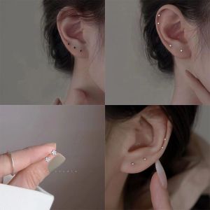 C.three S925 Silver Earrings High-end Ear Piercing Earrings Trendy Mini Ear Stick
