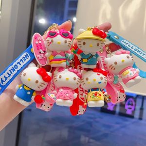 Bandai | Hello Kitty Keychain Cute Anime Cartoon Costume KT Fashion Keychain Kawaii Ornaments Key Ring Toy Holiday Gifts