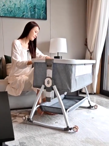 SG Multifunctional Foldable Baby Crib Portable Newborn Cradle Bed Height Adjustable Baby Crib Splicing Big Bed