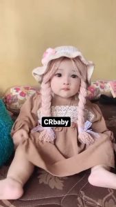 crbaby topi anak bayi perempuan kepang rambut palsu wig silly bunga