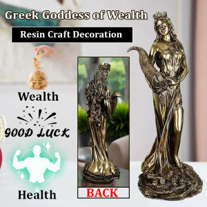 Greek Goddess of Wealth Buena Fortuna Statue Resin Sculpture Vintage Golden Finish Miniature Figurine Desktop Ornaments Crafts Mascot Home Decorations Home Ornaments for Home Office Cash Register Decor Lucky Charm Opening Gift