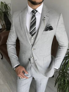 3 Piece Suits for Men Light Gray Notch Lapel Single Breasted Business Wedding Tuxedo Chic Formal Casual Blazer+Vest+Pant