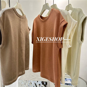 Summer Slim Fit round Neck T-Shirt Womens Pure Color Cuffed Sleeve Flounce Design Korean Style Casual Loose Top Ins Trend
