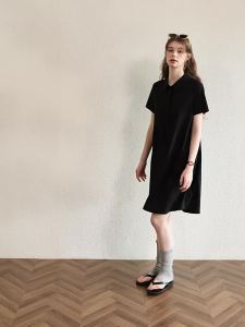 KUHNMARVIN | Pure Black Simple Polo Neck Tunic Dress