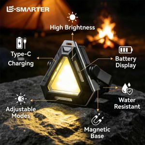 ESMARTER | Multi-Functional Magnetic Portable Camping Lamp Triangle Red Blue Warning Rechargeable Outdoor Flashlight for Maintenance And Li