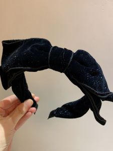 Superman Starry Sky Sparkling Black Velvet Hairband Wide Hair Clip Big Bowknot Versatile French Vintage Ladylike Style