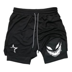 Mens Sport Breathable Quick-drying Exercise Double-Layer with Harajuku 2-in-1 Gym Performance Workout Towel Loop Summer Shorts