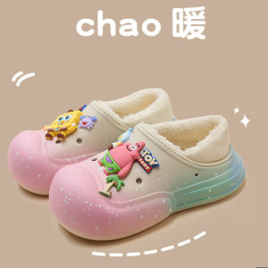 Womens Winter Indoor Cotton Slippers Cartoon Cute Waterproof Non-Slip Thick Bottom Fleece Warm Back Heel Home Cotton Shoes