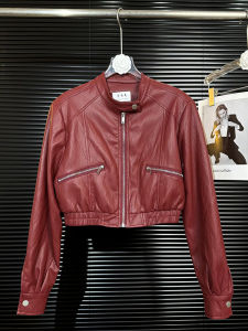 Ultra Soft Motorcycle Jacket Womens Fashion Zipper PU Leather Coat Autumn New Style Wrinkles Popular Blast Stitches