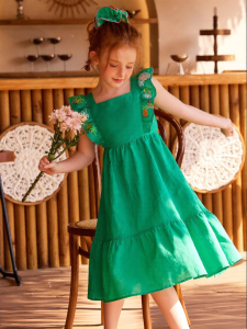 PPTOWN | Green Backless Bow Dress for Girls Summer