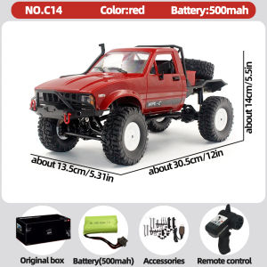 WPL C14 1/16 4WD RC Off-Road Semi-Truck 2.4G Metal Chassis TPR Tires LED RTR Remote Control Toy Gift for Boys Kids Adults