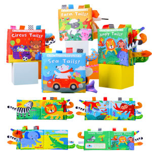 หนังสือผ้ารูปหางสัตว์ ฉีกได้ กัดได้ หนังสือป๊อปอัพ ของเล่นเสริมพัฒนาการเด็กเล็ก 0-3 ปี