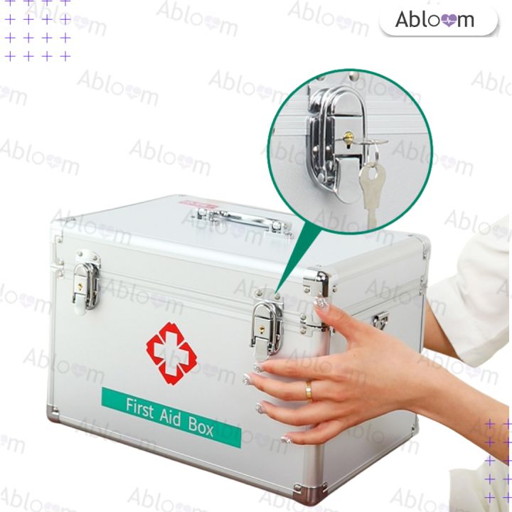 ์New ️ ️กล่องปฐมพยาบาล กล่องยา สีเงิน Portable First Aid Kit Storage ...