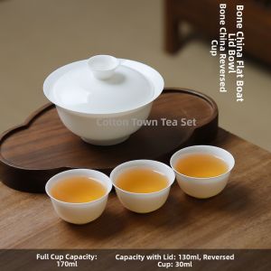 MIANXIAOCHENG | Premium Porcelain Gaiwan Large Mouth Flatboat Design