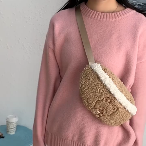 MOUSSON กระเป๋าสะพายข้างปักลายการ์ตูนน่ารักนุ่มน่ารักสไตล์สตรีทสไตล์ทุกวันแฟชั่นที่เข้ากันได้ทั้งหมด