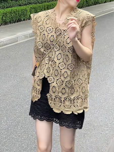 Elegant Lace Slim Fit Summer T-Shirt Short Sleeve Loose Thin Top Womens Fashion Casual V-Neck Hollow out Breathable Shirt