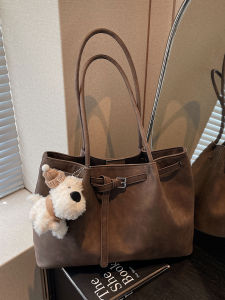 Retro Suede Leather Tote Bag Womens Commuter Underarm Bag Large Capacity Single Shoulder Bag Fashionable American Vintage Style