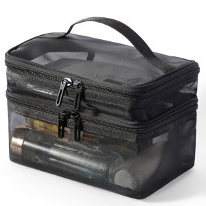 Travel 2 Layers Cosmetic Organizer Bag Transparent Folding Mesh Zipper Storage Pouch Large Capacity Makeup Wash Kit Bag 2024