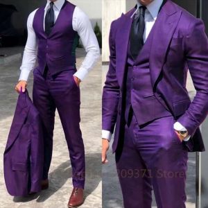 Bộ Vest Nam 3 Món Màu Tím - Áo Khoác Áo Ghi Lê Quần - Dành Cho Chú Rể Phù Rể Dạ Hội Đám Cưới
