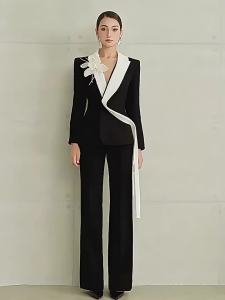 French Design Floral Colorblock Fitted Blazer