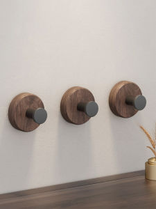 Strong Adhesive Wall Mounted Walnut Wood Hook for Bathroom And Entrance No Drilling Required Hanging Coat Hook Organizer