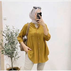 KEMEJA POLOS WANITA 3XL LD 120 / KEMEJA WANITA BAHAN KRINGKEL AIRFLOW / KEMEJA POLOS LENGAN PANJANG JUMBO
