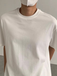 เสื้อยืดคอกลมแขนสั้นผ้าฝ้ายแท้ทรงหลวมสำหรับผู้ชาย เสื้อเชิ้ตพื้นฐานสีขาว เสื้อเชิ้ตคอกลมหลวมสำหรับฤดูร้อน