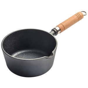 Cast Iron Butter Melting Pot Wooden Handle Non-Stick Cooking Saucepan Small Saucepan for Pouring Oil Milk Heating Frying