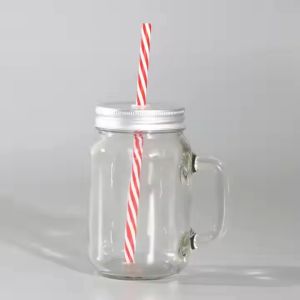 Mason Jar with Lid Straw and Handle Glass Coffee Mugs/ Smoothie 380ml 500ml (Good Quality)