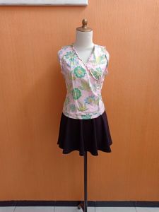atasan wanita pink motif hijau T&N cewek M blouse model kimono vneck kutung