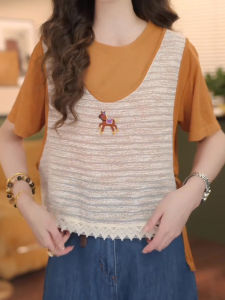 Shalldoer | Lace Splice Loose Short Sleeve T-Shirt Womens Summer Korean Style Breathable Slimming Top Casual Print Creative Design