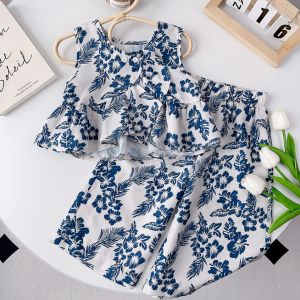 Bear Leader Casual Baby Girl Clothes Summer Girls Set Sleeveless Floral Shirt+Pant Retro Floral Suit Boutique Kids Clothing Sets 3-7 Years