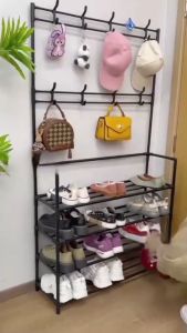 ชุดเครื่องหมวดพื้นที่ HANGROO FURNITURE - ชั้นวางรองเท้า ชั้นเก็บของ ราวแขวน ราวแขวนเสื้อ กระเป๋า หมวก อเนกประสงค์ พร้อมจัดส่ง (8816, 8818)