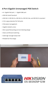 HIKVISION DS-3E0505P-E/M SWITCH POE GIGABIT 4PORT + 1UPLINK