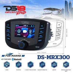 DS18 MRX300 MARINE  เครื่องเล่น MP3 วิทยุติดเรือกันน้ำระดับ IP65 USB ~ Bluetooth ~ AUX  ~ RDS ~ Camera In