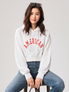 Slim Fit Short Hoodie Womens Lightweight Spring Autumn Fashionable Versatile Cotton Polyester Blend Long Sleeve T-Shirt