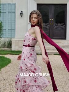 Rose Design French Off-Shoulder Romantic Elegant Dress