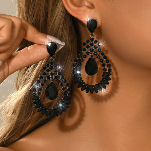 Korean Version Simple and Elegant Super Sparkling Naked Diamond Droplet Shaped Multi-Color Earrings Ear Accessories