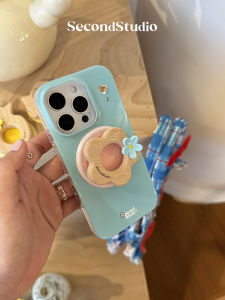 Mint Bubble Blue 17 Magnetic Attraction Diamond Embedded Phone Case for  15Pro 13 16Promax with Stand Original Design TPU Material