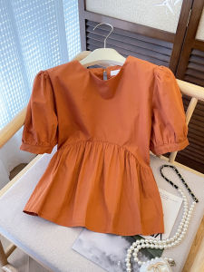 PAIBOLI | Korean Style Fashionable Round Neck Bubble Sleeve Short Sleeve Shirt Womens Versatile Summer Design Trendy Top Casual Wear