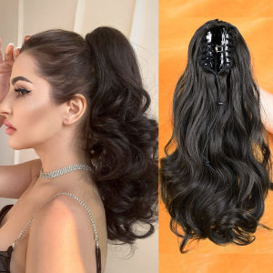 คลิปกรงเล็บชิ้นผมสังเคราะห์ในส่วนขยายของผมหางม้าสําหรับผู้หญิง ส่วนต่อผมหางม้าผมหยักเป็นชั้น ดูเป็นธรรมชาติที่นุ่มนวล