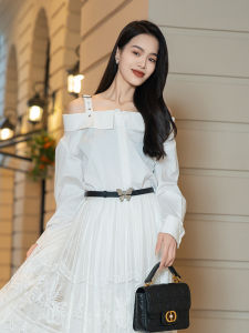 Spring Summer Loose Fit Long Sleeve Womens Cotton Shirt Pure Color One Shoulder Design Versatile Holiday Style Top