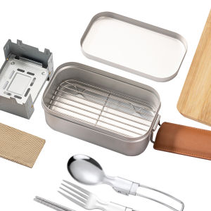 TWTOPSE Camping Aluminium Mess Tin Set Hiking Outdoor Lunch Box Mini Cutting Board Folding Stove Steaming Rack Windshield Fork Cookware Utensils