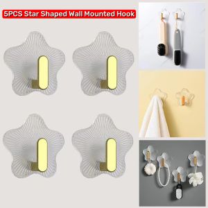 5PCS Acrylic Star Shaped Wall Mounted Hook Punch Free Transparent Sticky Door Back Hook